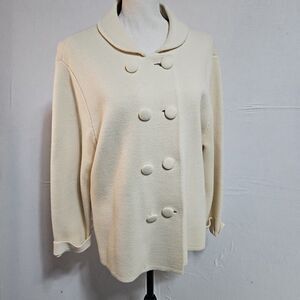 Kate Hill Cream Knit Blazer Wool & Acrylic Blend Double Breasted Womens XL Chic‎